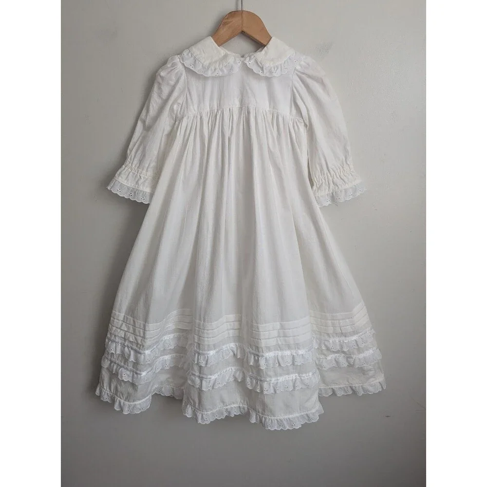 Vintage Handmade Baptism Christening Gown Slip White Cotton Eyelet Lace 31